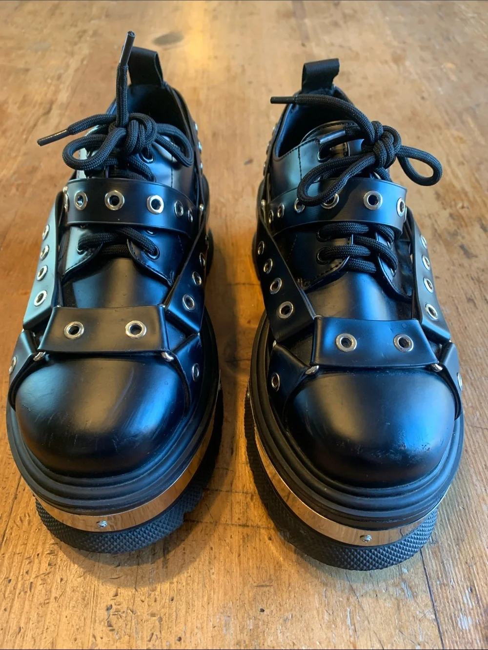 Womens Black Chunky 90s Grunge Platform Loafers